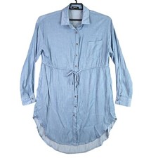 Womens RolyPoly Blue Shirt Dress Button Up Long Sleeve Belted Pockets Size L