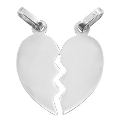 MASSIVER 925 STERLINGSILBER ANHÄNGER GEBROCHENES HERZ / GRÖSSE 24 MM X 21 MM 