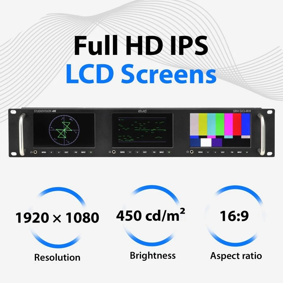 Elvid Triple 5" Full HD Rackmount Monitor Triple IPS Displays HDMI & 3G-SDI - Image 2 of 4