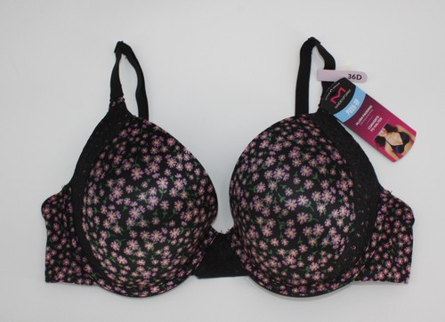 REGGISENO MAIDENFORM 9428 NUOVO CON ETICHETTE demi copertura coppa boosting criss cross halter FLOR NERO