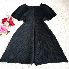 Pleats Please Issey Miyake Black Bounce Tunic Dress Diagonal Pleats Size 3