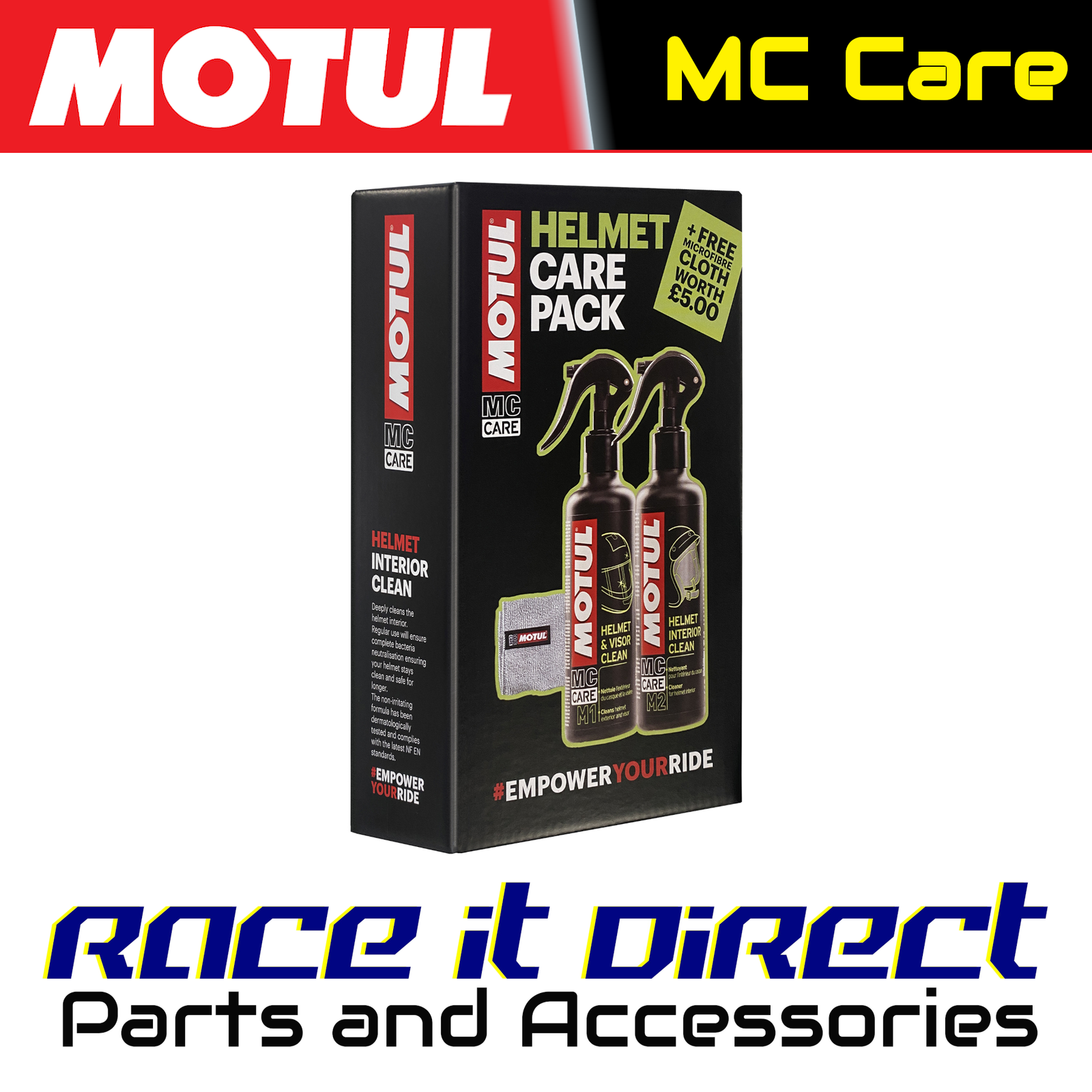 MOTUL Helmet Care Pack M1 Visor Clean & M2 Helmet Interior Clean & FREE Cloth
