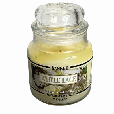 Yankee White Lace Jar Housewarmer Candle Black Label 3.7 oz Retired