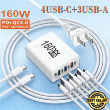 160W 7-Port USB C Fast Wall Charger Block Charging Station for Multiple Devices