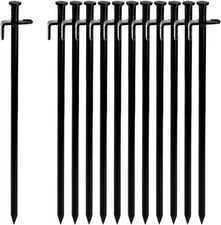 Lawei 12 Pack Tent Stakes, 12 Inch Heavy Duty Forged Steel Pegs, Black 