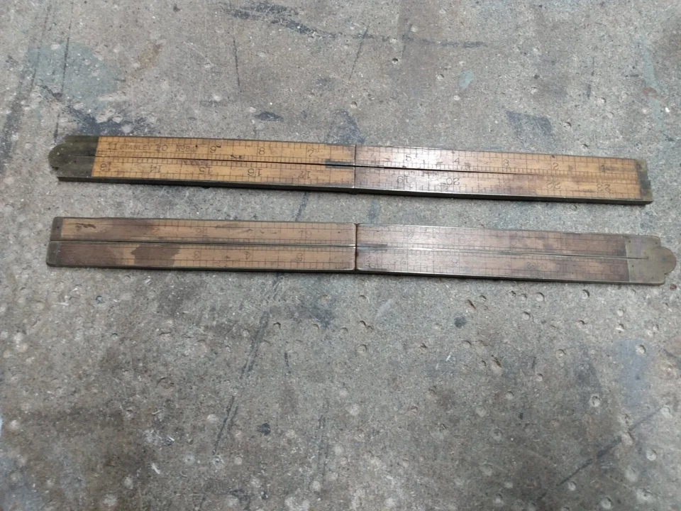 Rare Stanley No 84 & 62 brass edged boxwood 24" rulers - Image 3 of 4