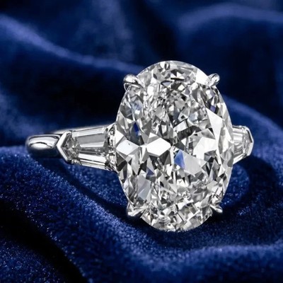 5.00 TCW Oval Cut Moissanite Three Stone Engagement Ring 14k White Gold Plated