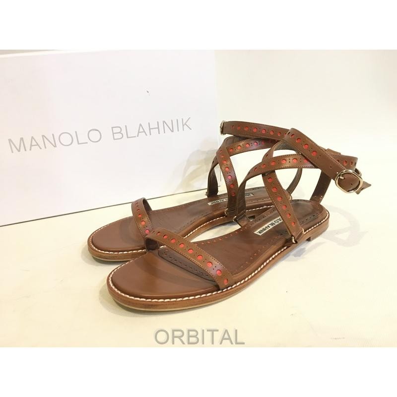 Manolo Blahnik Mules Sandals Frat Leather Brown EU37/US7 70137c