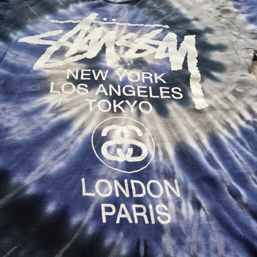 Stussy World Tour T-Shirt Small Lila Batik Tokyo London Paris NYC Streetwear - Bild 3 von 9
