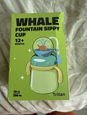 comobebe Whale Fountain Sippy Cup 10 oz Straw Lid Handles 6 Months