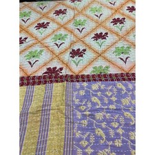 Kantha Quilt Reversible Hand Stitched Cotton Patchwork Throw Blanket Red Boho