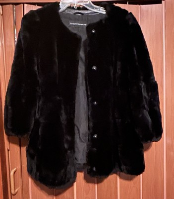 LA REINE BLANCHE Black Faux Fur snap Closure Jacket Women Size USA12/EU40/UK14