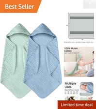 Hooded Baby Towels 2 Pack: 100 Muslin Cotton, Soft Absorbent 32x32In