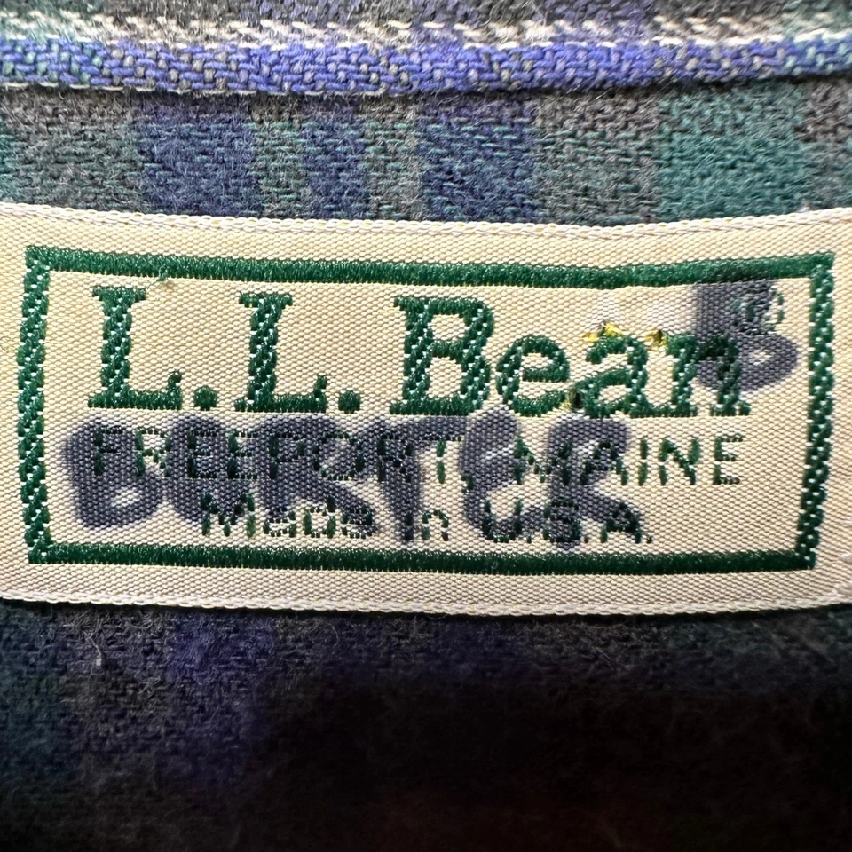 ВИНТАЖНЫЙ L.L. Рубашка фланелевая на пуговицах мужская XL синяя клетчатый карман сделано в США - Изображение 4 из 4