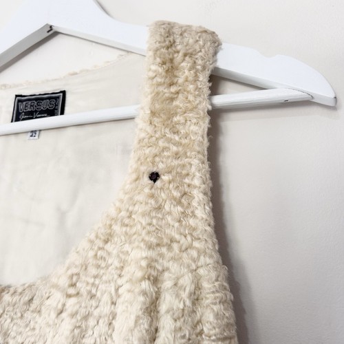 Versus Gianni Versace Y2K Kleid passt UK 8 Kunstfell Creme Strass 90er - Bild 6 von 9