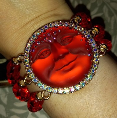 SEAVIEW MISTY MOON Armband ROT Strass KRISTALL Perlen STRETCH Fab