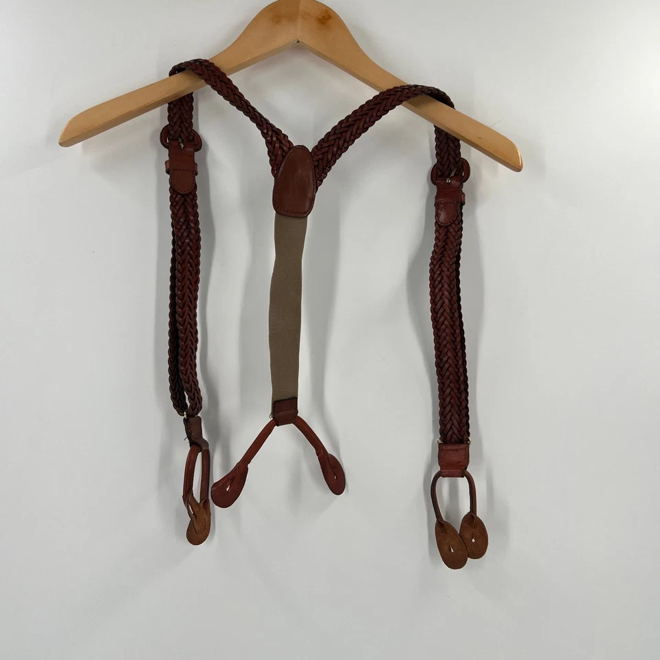 Tirantes trenzados marrones vintage de cuero Dapper Steampunk boda Foto 3 de 4
