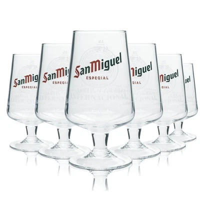6x San Miguel Bier Glas 0,5l Pokal Especial International Copas Gläser Beer Tulp