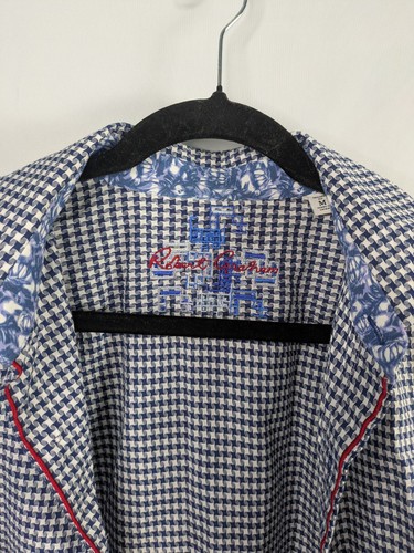 Robert Graham Shirt Men's M Button Down Flip Cuff Navy Houndstooth Long Sleeve - Picture 1 of 13
