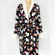 JUST LOVE Holiday Winter Snowman Cozy Sherpa Soft Warm Robe Womens Size L