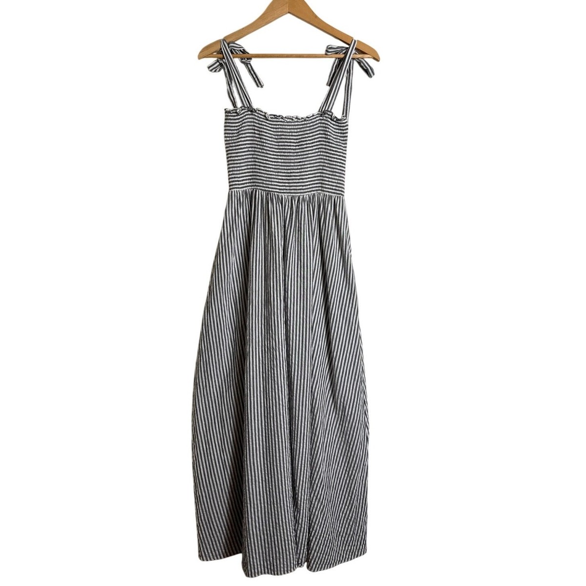 Miou Muse Striped Smocked Midi Dress Tie Strap Black White Size M | eBay