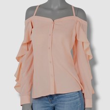  59 Bar III Women's Ivory Off-The-Shoulder Long-Sleeve Button-Up Top Size Small
