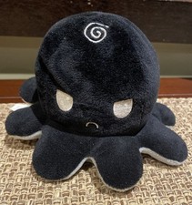 TeeTurtle Reversible Octopus Plush Happy/Mad Soft Gray/Black 7  EUC