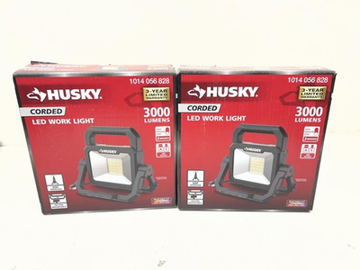 #ad LOT OF 2 Husky 3000 Lumen LED Portable Corded Work Light $64.99