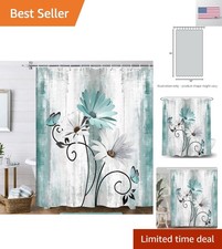 Rustic Farmhouse Shower Curtain, Farm Teal Daisy Floral Flowers and Butterfly...