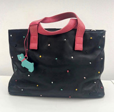 Vintage Radley Black Leather Polka Dot Top Handle Bag Detachable Strap Charm bag