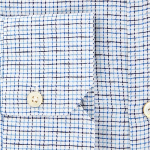 Kiton Light Blue Micro-Check Shirt - Slim - (KT1127179) - Picture 3 of 4