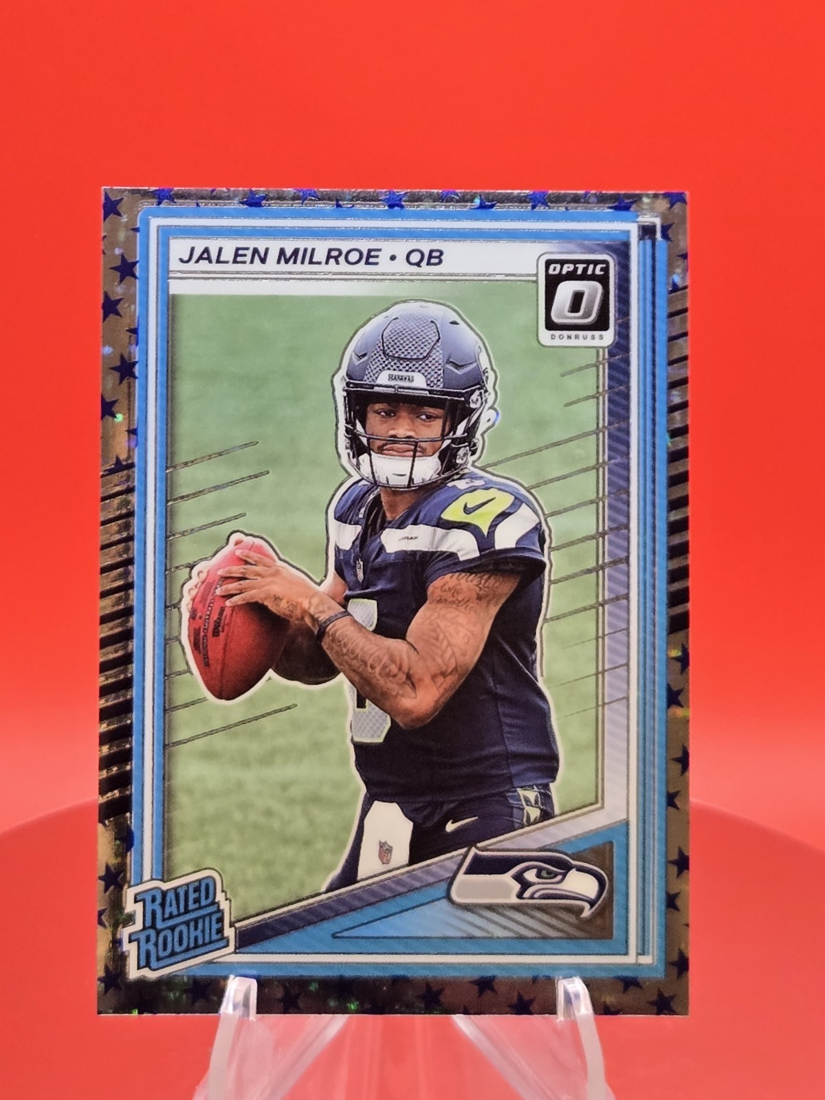 2025 Donruss Optic Rated Rookies Jalen Milroe Stars Prizm #253 Seattle Seahawks
