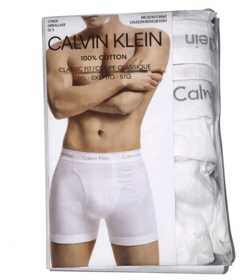 3 Pack Calvin Klein Boxer Briefs White 5XL Big Tall 56-58 100