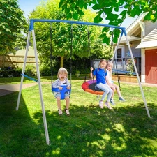 440lb Metal Swing Set Playground with 2 Swings Metal Frame for Kids Backyard Fun