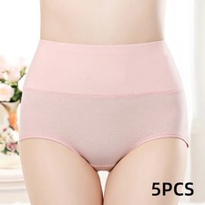Cotton High Waist Panties Women Plus Size Breathable Soft Everyday Briefs 5 Pcs