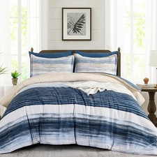 Blue Comforter Set Queen Size, 7 Pieces Queen Bed in a Bag for All Season, So...