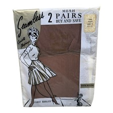 Vintage 2pr Exquisite Nylon Seamless Stockings Taupe 10 Runguard Top  Toe