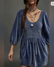 Free People Velvet Mini Dress Blue XS size good condition
