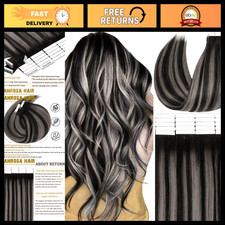 18 Inch Black and Silver Tape-In Human Hair Extensions - Premium Quality, Easy A