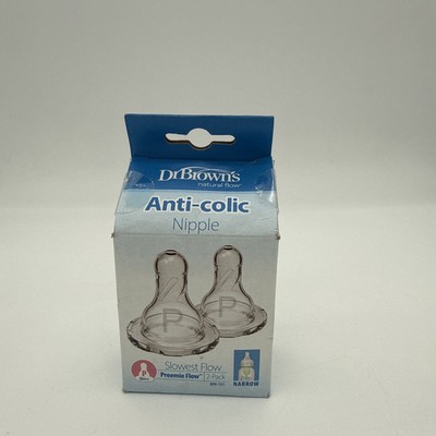 Dr Brown's Anti Colic Baby Bottle Nipple 2 Pack Narrow Slowest Flow Preemie