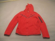 Nike Size L Kids Red Cotton Blend Hooded Pockets Full Zip Activewear Jacket 483
