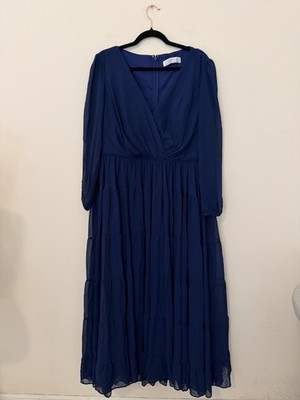 Ieena Mac Duggal Blue Tiered Maxi Dress Sz 18 Chiffon Wedding Mother Of Bride