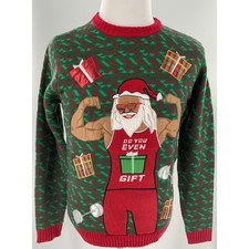 Santa Claus Men's Bodybuilder Ugly Christmas Sweater Party Festive Size Small