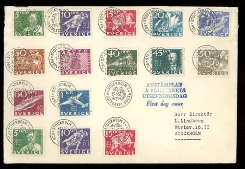 1936 Sweden Scott #248-62 Set on FDC to Stockholm