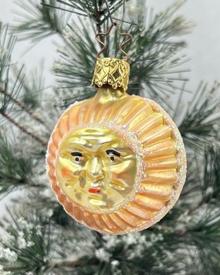 Vintage Inge Double Sided Sun Face Glass Christmas Ornament Germany Celestial