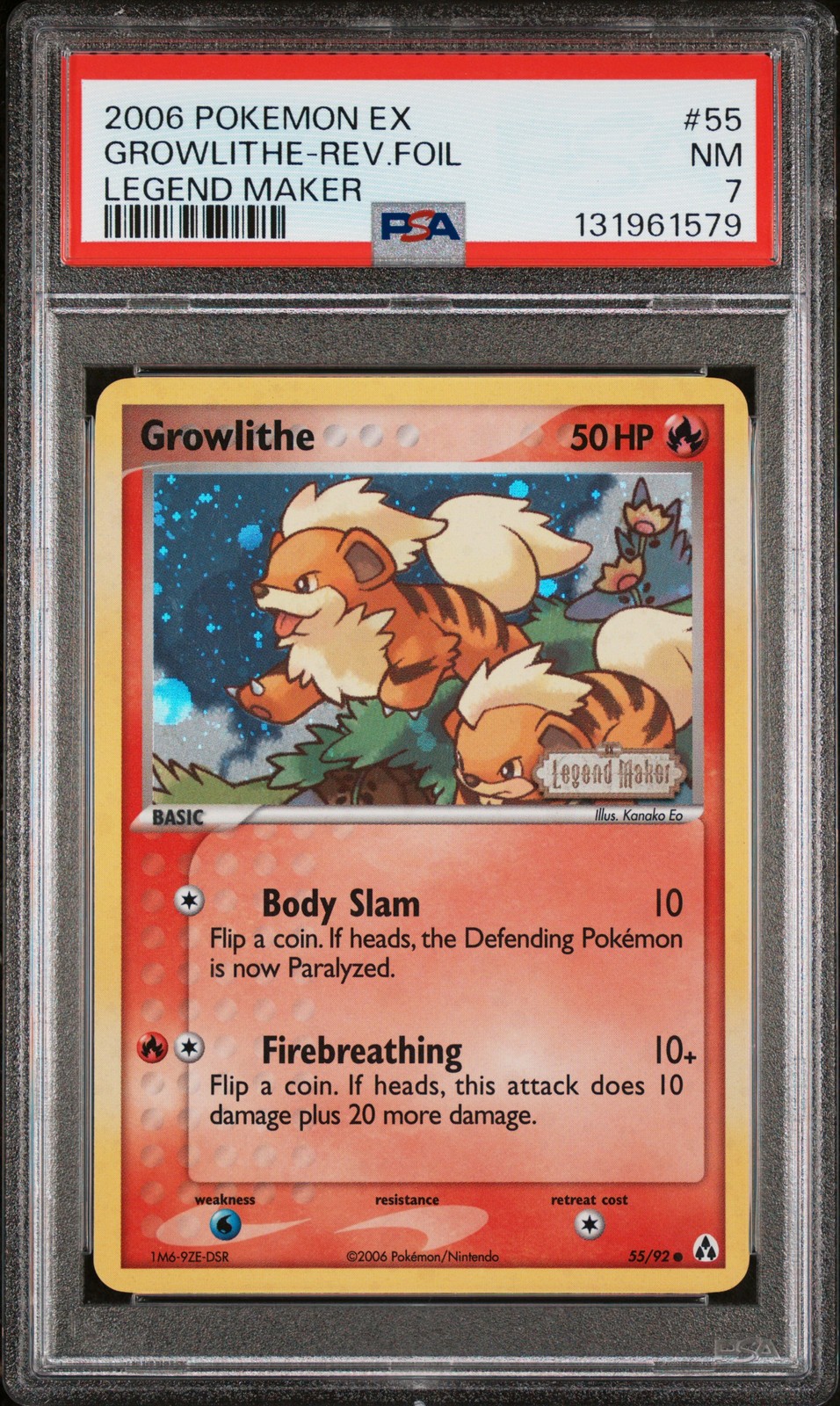 2006 POKEMON EX LEGEND MAKER #55 GROWLITHE-REVERSE FOIL PSA 7