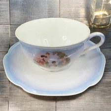 Haas & Czjzek Schlaggenwald Fine Porcelain Teacup And Saucer Set Portrait Scene