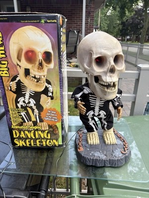 VTG Gemmy 16'' Big Head Halloween Singing Skeleton Super Freak Light Eyes TESTED