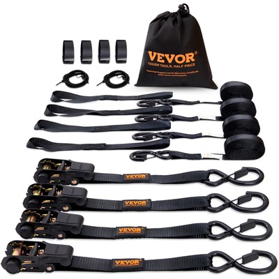 VEVOR 4 Pack Ratchet Tie Down Straps 2200 lbs 1''x15' Heavy Duty for Cargo