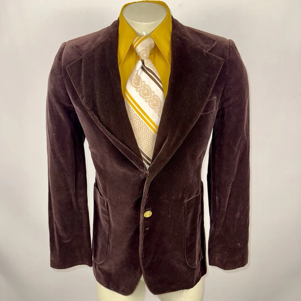 Nino Cerruti 开衫夹克丝绒西装运动外套复古 60 年代 70 年代迪斯科男式 40 — 第 2/4 张图片